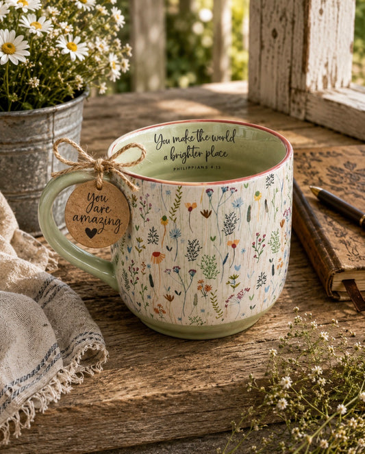Vintage Floral "Make the World Brighter" Mug