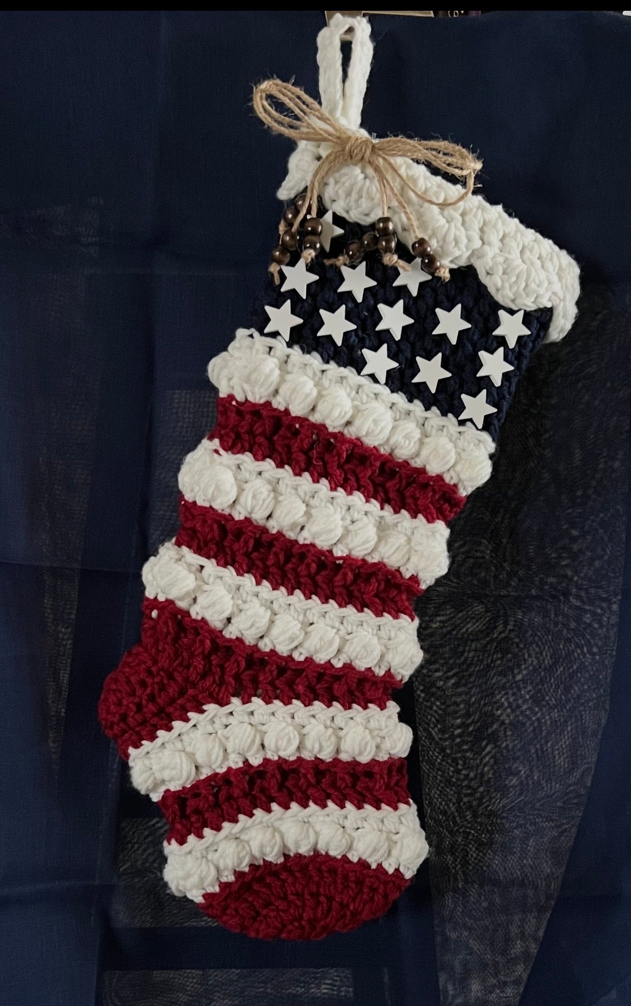 Handmade Rustic Christmas Stocking with Wooden Stars