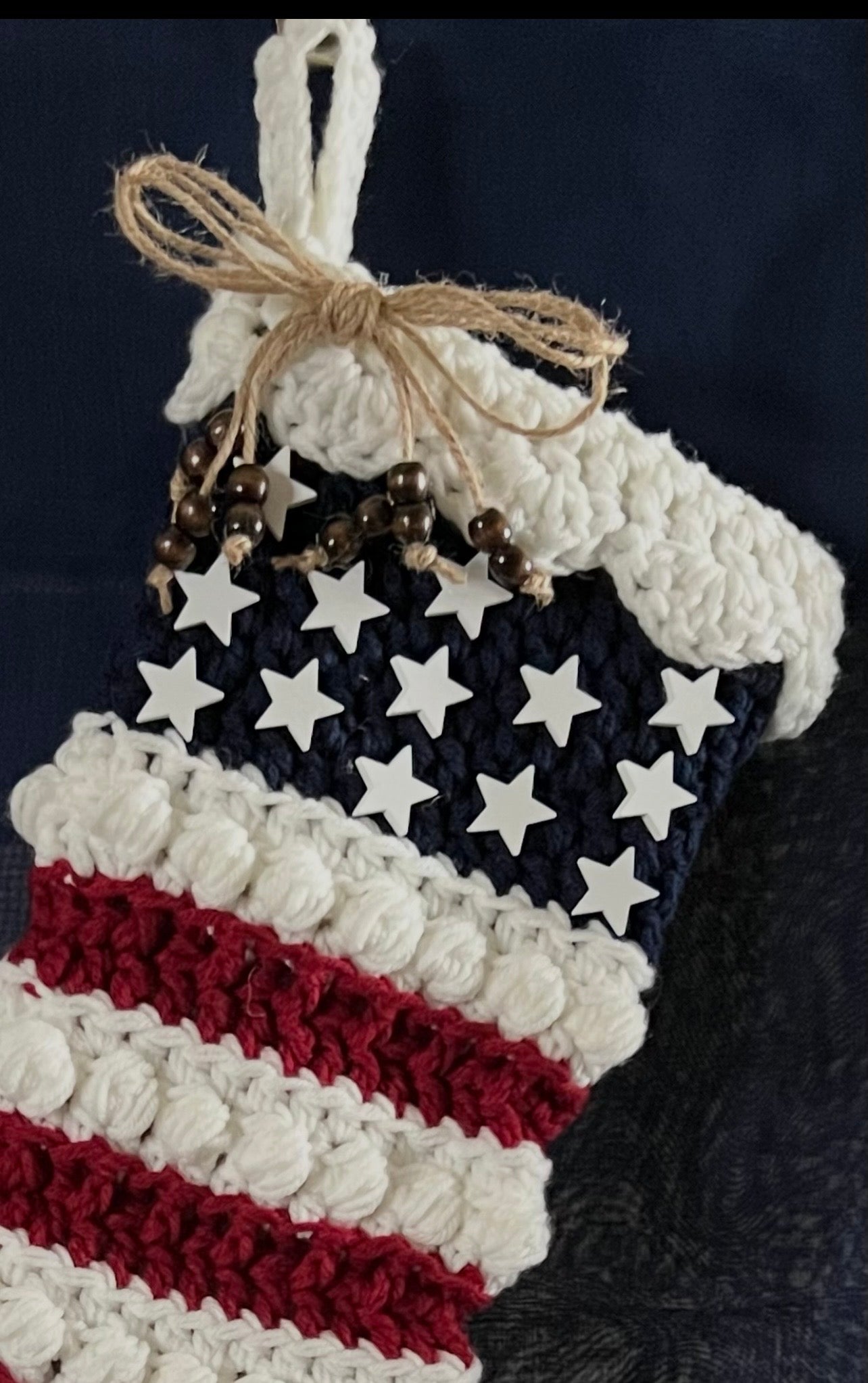 Handmade Rustic Christmas Stocking with Wooden Stars